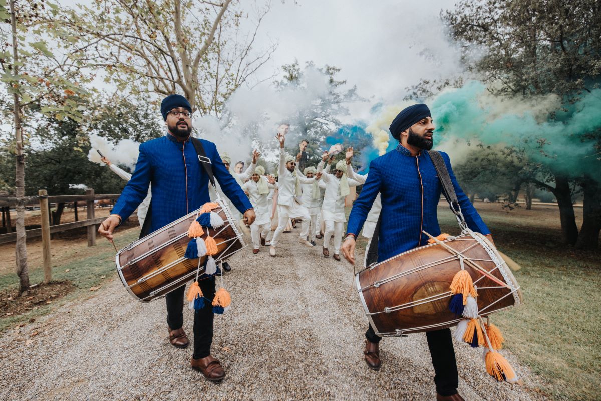 Ptaufiq Indian Destination Wedding Castell de Sant Marçal Barcelona Spain Serena and Manav Baraat 1