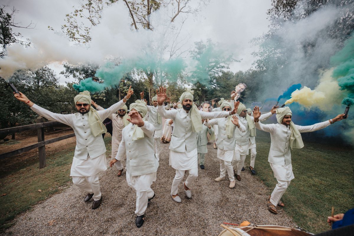 Ptaufiq Indian Destination Wedding Castell de Sant Marçal Barcelona Spain Serena and Manav Baraat 2