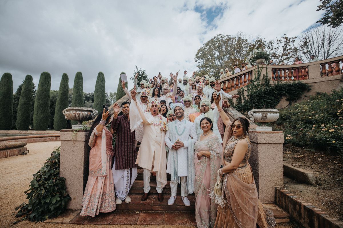 Ptaufiq Indian Destination Wedding Castell de Sant Marçal Barcelona Spain Serena and Manav Baraat 3