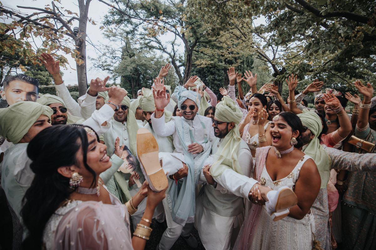 Ptaufiq Indian Destination Wedding Castell de Sant Marçal Barcelona Spain Serena and Manav Baraat 4