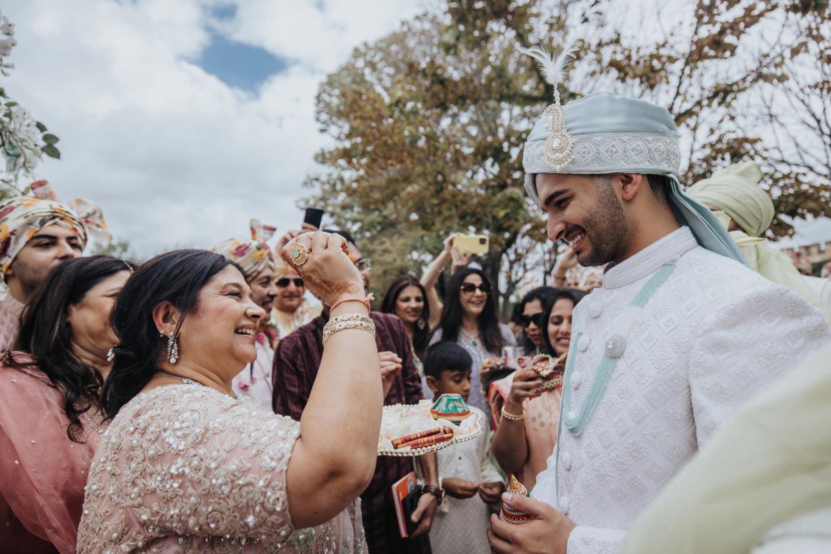 Ptaufiq Indian Destination Wedding Castell de Sant Marçal Barcelona Spain Serena and Manav Baraat 5
