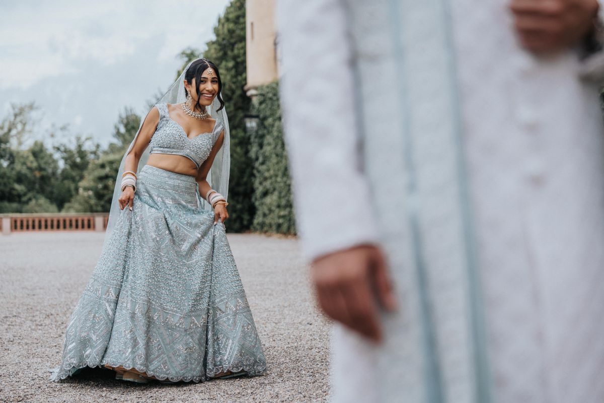Ptaufiq Indian Destination Wedding Castell de Sant Marçal Barcelona Spain Serena and Manav First Look 2