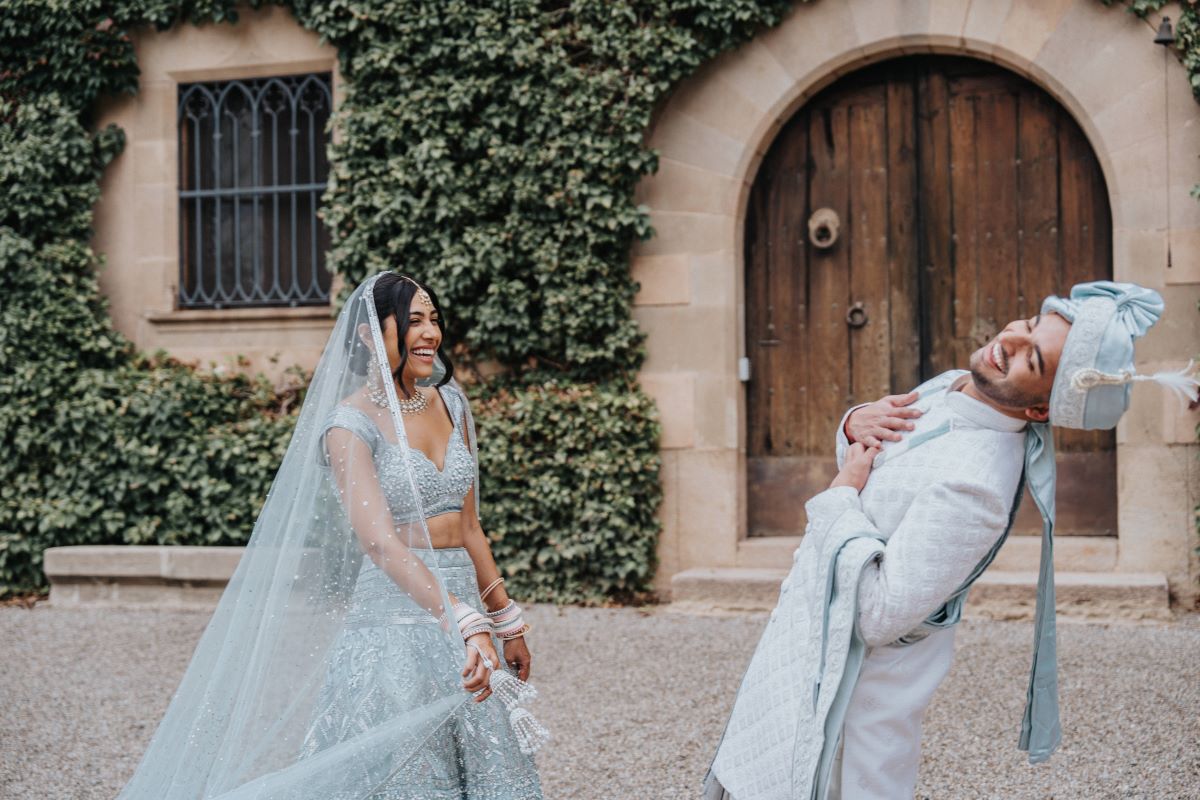 Ptaufiq Indian Destination Wedding Castell de Sant Marçal Barcelona Spain Serena and Manav First Look 4