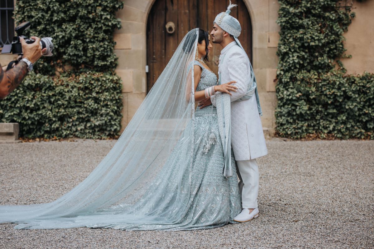 Ptaufiq Indian Destination Wedding Castell de Sant Marçal Barcelona Spain Serena and Manav First Look 5