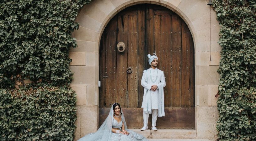Ptaufiq Indian Destination Wedding Castell de Sant Marçal Barcelona Spain Serena and Manav First Look 8