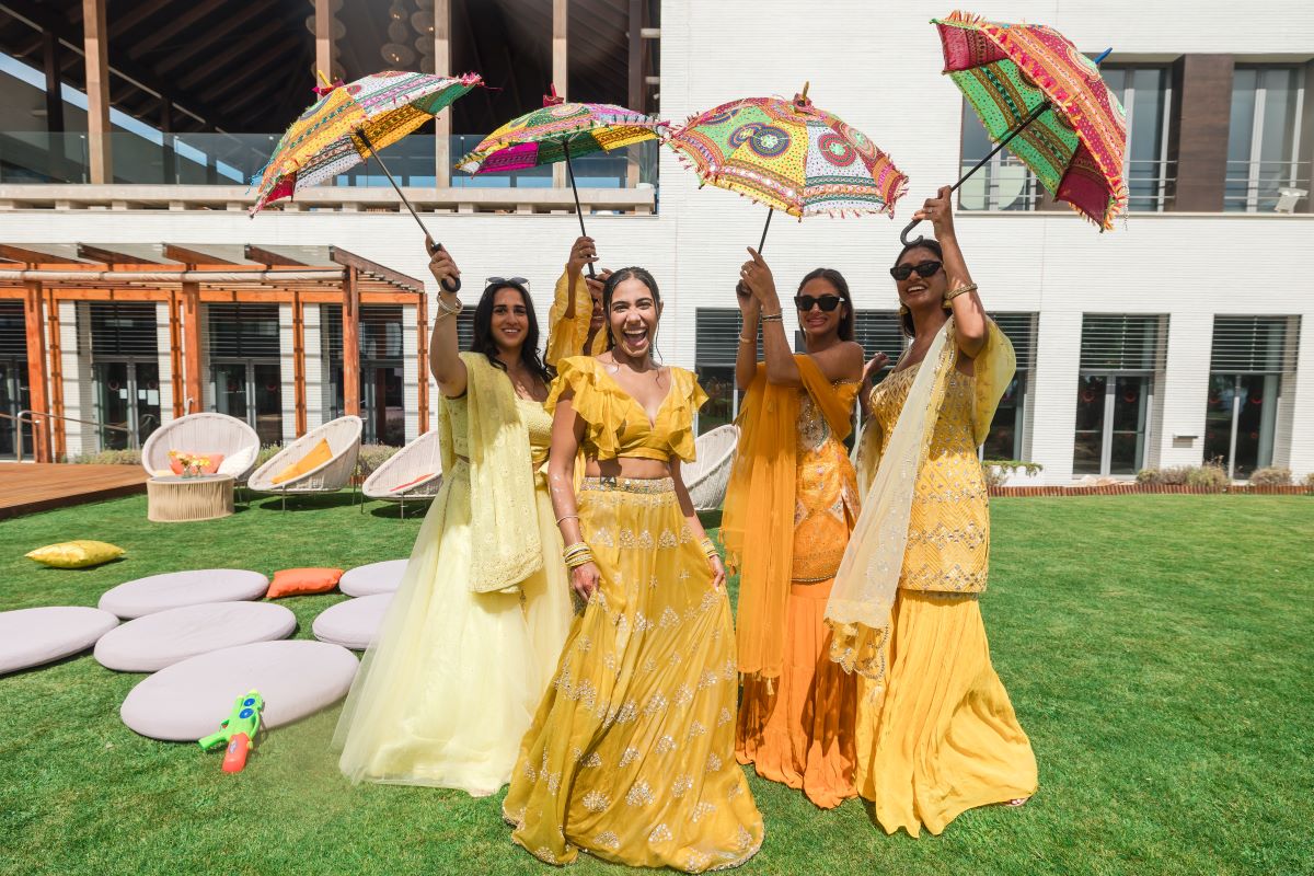 Ptaufiq Indian Destination Wedding Castell de Sant Marçal Barcelona Spain Serena and Manav Haldi 18