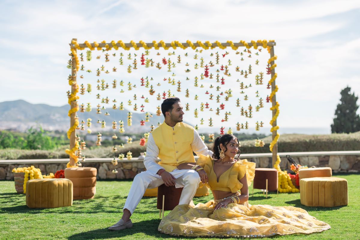 Ptaufiq Indian Destination Wedding Castell de Sant Marçal Barcelona Spain Serena and Manav Haldi 3