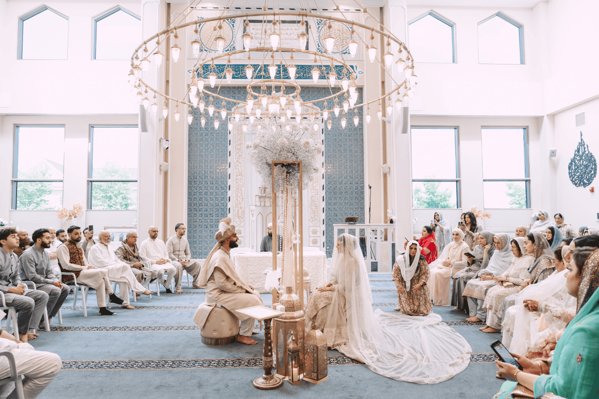Nikah ceremony floral decoration with roses and drapes by A to Z Decor, framed by PTaufiq Photography