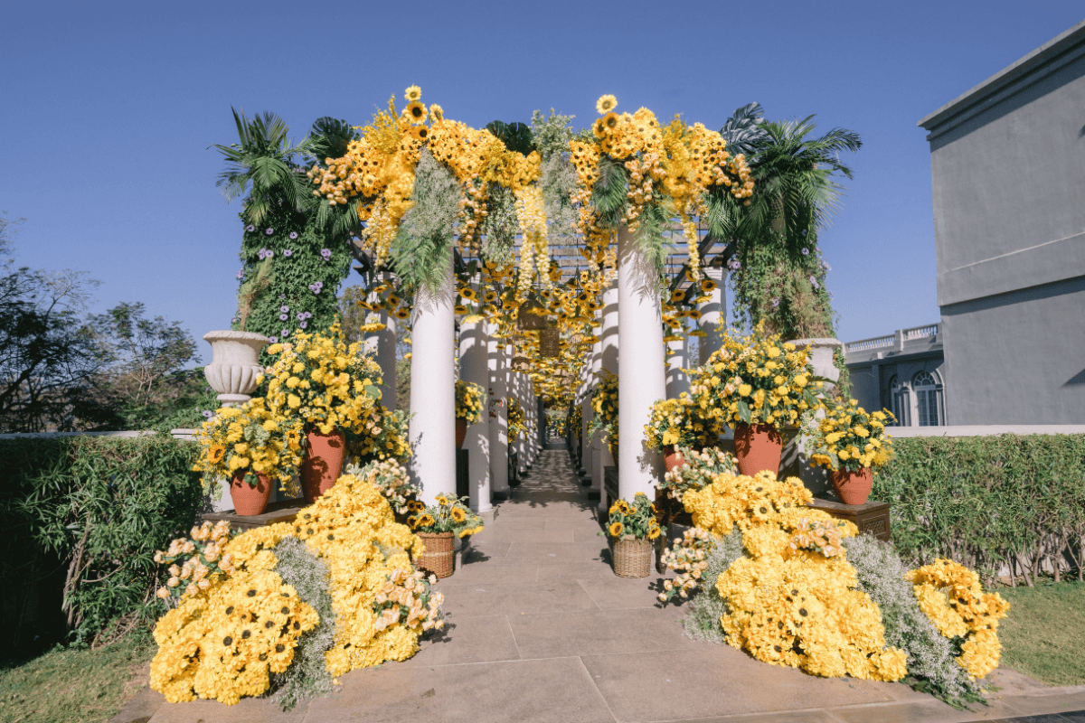 Elegant haldi décor styled by Events by Vaishali captured by PTaufiq Photography