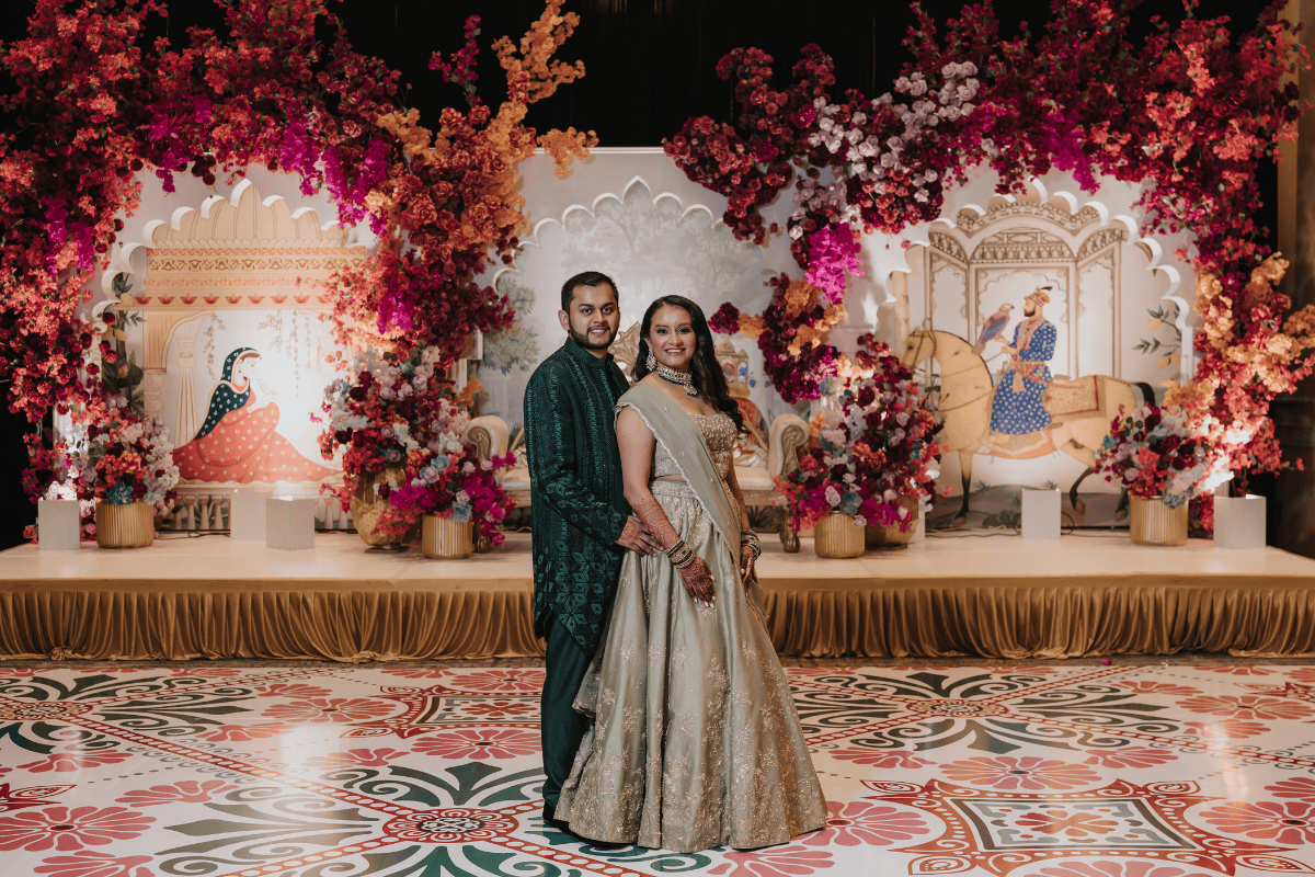 Sangeet dance floor with glamorous décor designed by Affinity Events | Photographed by PTaufiq Photography