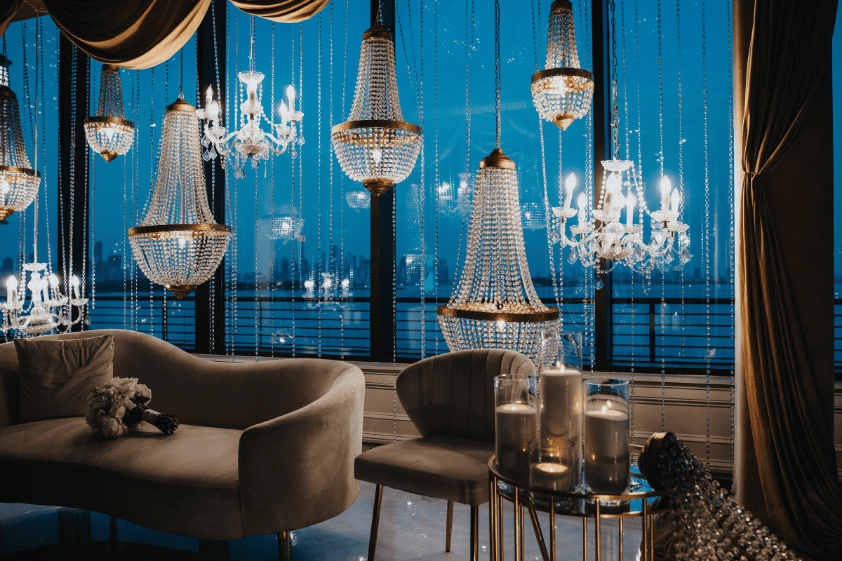 Elegant wedding reception lighting setup by A to Z Decor, captured by PTaufiq Photography.